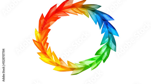 Colorful Abstract Shape with Stylized Leaves in a Circular Arrangement on a Transparent Background