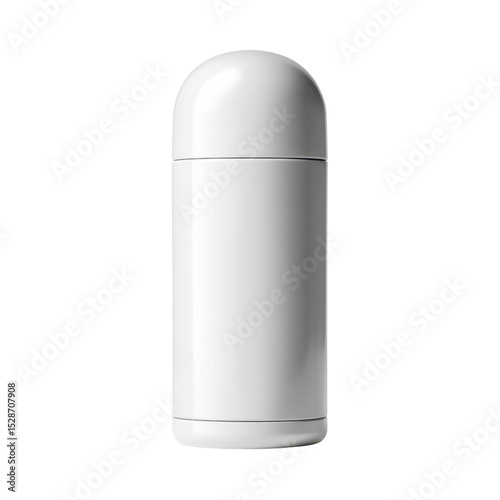 White cylindrical container with sleek design for skincare products, cosmetics, or personal care items on white background Transparent background or png