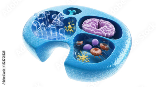 Colorful Cell Illustration Showing Various Organelles and Structures in a Human Cell Diagram