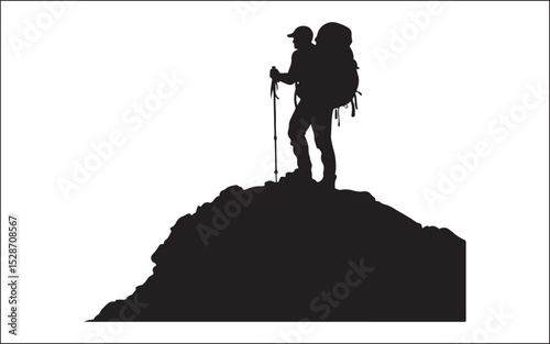 hiking of mountain people silhouette