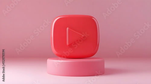 Play button icon 3d render pink background