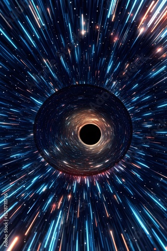 Hyperspace jump through starfield nebula cosmic tunnel