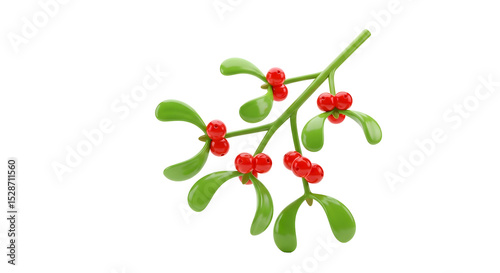 Stylized Mistletoe Branch With Green Leaves And Red Berries On Transparent Black Background