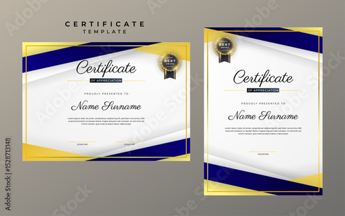 Elegant Blue And Gold Certificate Of Appreciation Template With Best Award Seal