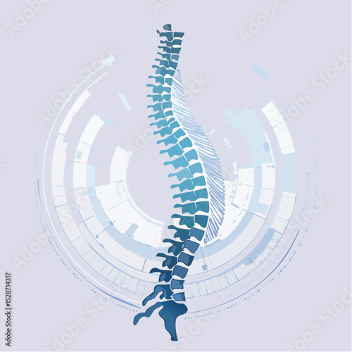 A stylised human spine with embedded tech elements, shown upright in a clean and modern digital design.