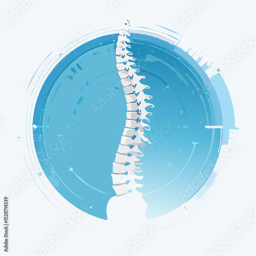 A stylised human spine with embedded tech elements, shown upright in a clean and modern digital design.
