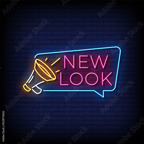 new look neon sign with brick wall background vector
