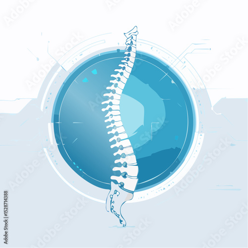 A stylised human spine with embedded tech elements, shown upright in a clean and modern digital design.