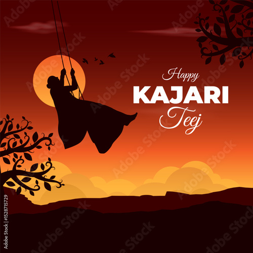 Vector illustration of Kajari Teej social media template