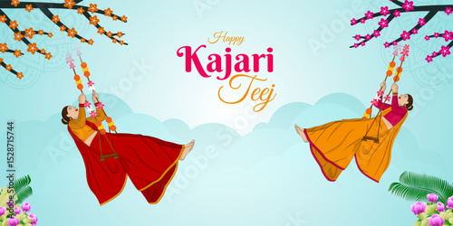 Vector illustration of Kajari Teej social media template