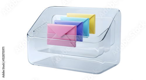Transparent Container Displaying Pastel Envelopes Against a Transparent Backdrop