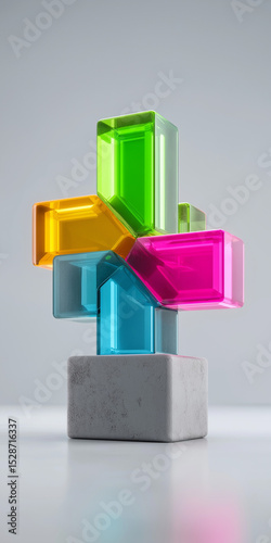 Abstract colorful glass cubes on concrete base