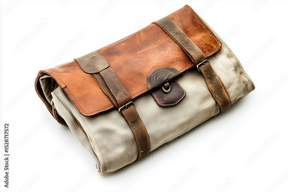 Isolated old brown leather bag with a metal buckle, perfect for business or a fashion accessory Isolated old brown leather bag with a metal buckle, perfect for business or a fashion accessory