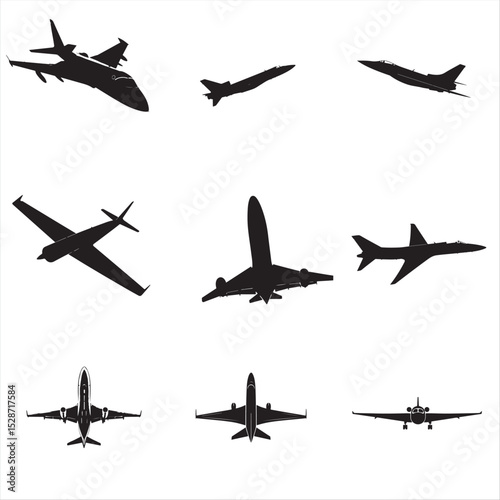 set of silhouettes of airplanes