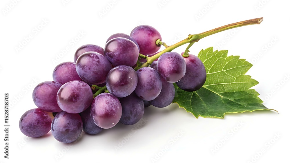 Fototapeta premium Close-up of a Single Purple Grape on White Background, Isolated Fruit, Single Fruit, Green Grape, Red Grape