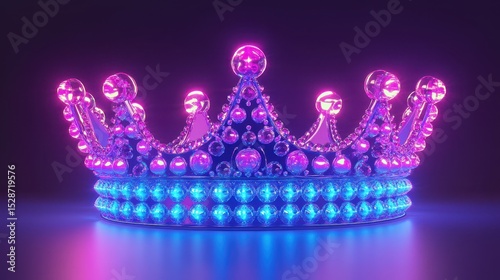 Crown Neon. 3D Rendered Illustration of Neon Style Crown in Abstract Blue Light