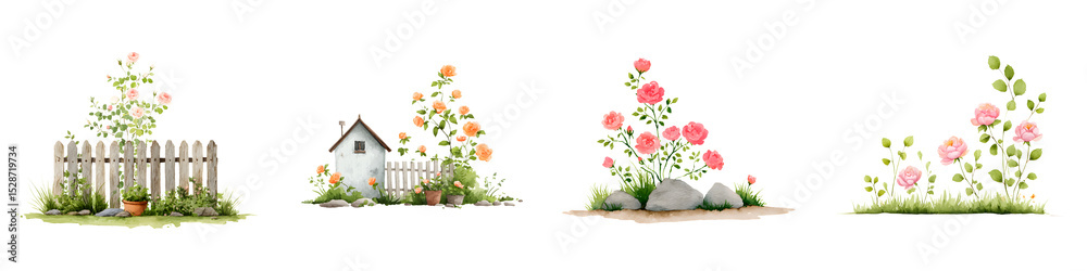 Fototapeta premium Charming cottage garden with colorful flowers and plants