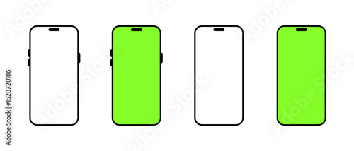 Modern smartphone mockup icon set. Mobile phone with green screen sign symbol