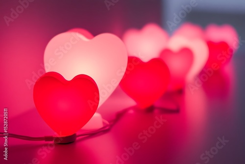 Illuminated hearts in varying shades of red and pink lights