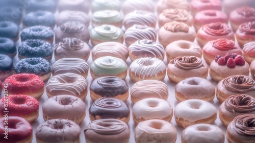 Array of colorful donuts