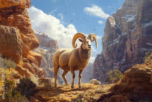 Desert Bighorn Sheep Ram. Jampacked Wildlife Animal in Mountain Desert Habitat