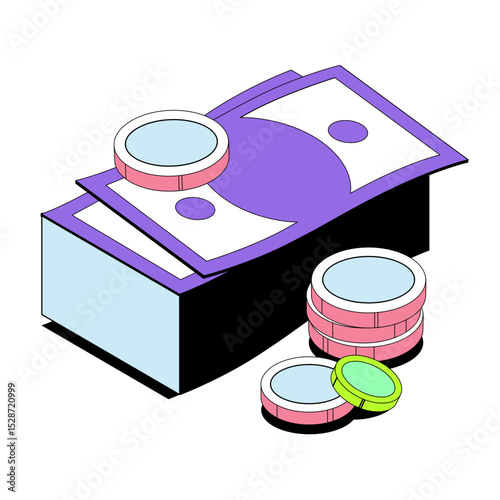 Stack of banknotes and coins