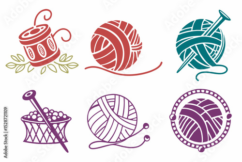 set of Yarn vector silhouette illustration isolated on white background