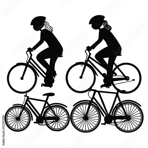 Silhouette of a girl on a bicycle, a vector illustration of a cyclist engaged in the sport of cycling