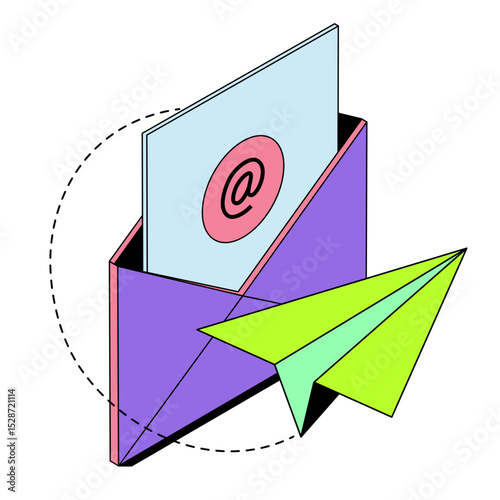 Email with at sign and paper airplane