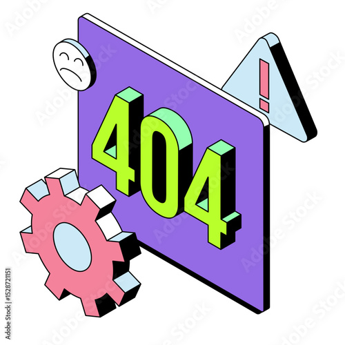 404 error code with gear and warning sign