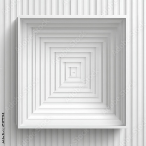 Abstract geometric design featuring white square layers with depth and shadows in a modern minimalist style