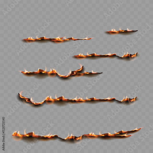 Realistic Burning Paper Edges - Flame Burn Line Effect. Vector