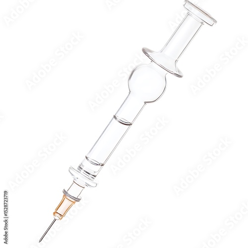 A clear glass syringe filled with transparent liquid substance