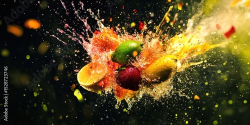 Exploding Fruit. Burst of Colorful Lemon Splash in Fresh Nature