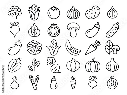 A Farm-Fresh Collection of Diverse Vegetable Icons for Healthy Living, Featuring Garden Produce, Organic Foods, and Natural Ingredients.