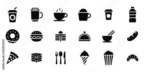 A Comprehensive Food and Beverage Icon Collection for Every Craving, Featuring Drinks, Snacks, Meals, Desserts, and More