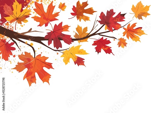 Watercolor Autumn Maple Leaves Branch Red Orange Yellow Fall Foliage Design Element image