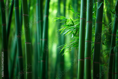 Dense Bamboo Forest With Vibrant Green Stalks