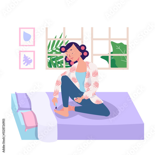 Cartoon flat character vector illustrations, scenes of women's home life, daily life, entertainment and play, healthy exercise