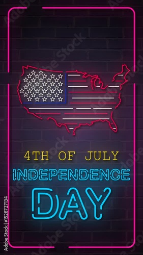 Vertical neon animation featuring a glowing U.S. map styled like the American flag with vibrant text 