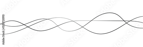 Curved black long lines on white, Wavy line horizontal divider outline minimalist background. Abstract black lines wave curve motion on white background in eps 10.