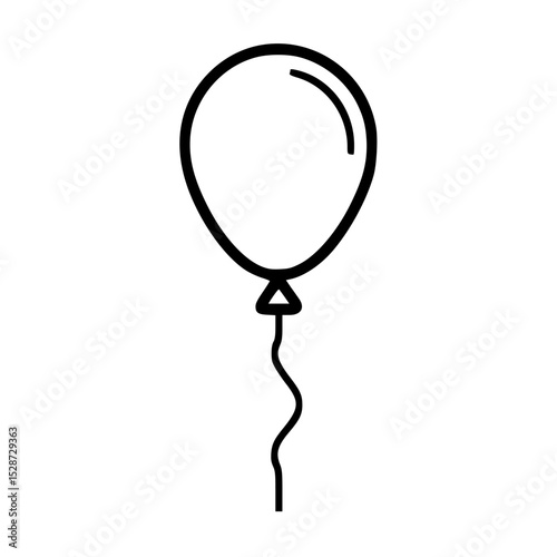 Simple black and white illustration of a floating balloon with a string.