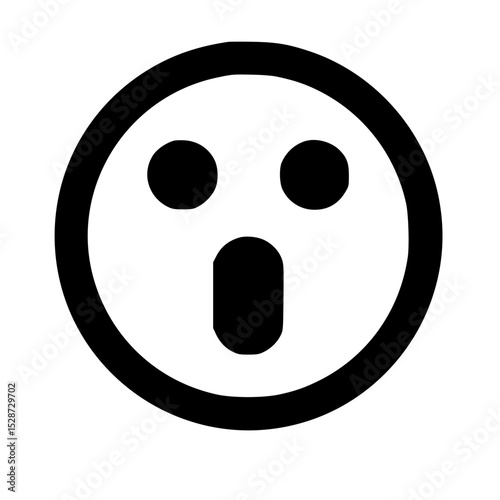 A simple black and white image of a surprised or shocked emoticon.