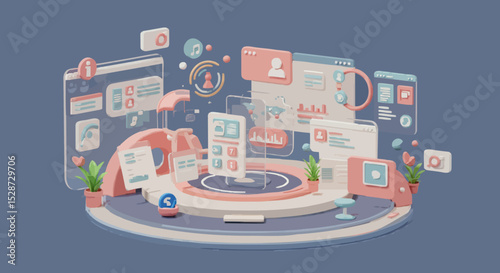Abstract technology platform with application windows scene
