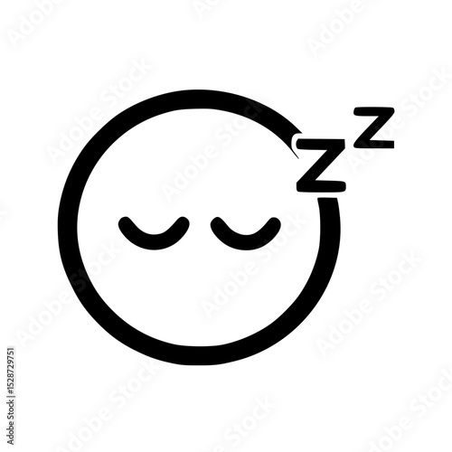 Simple black and white emoticon of a sleeping face.