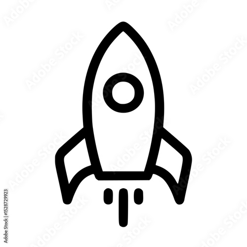 Simple black line drawing of a rocket launching into space.
