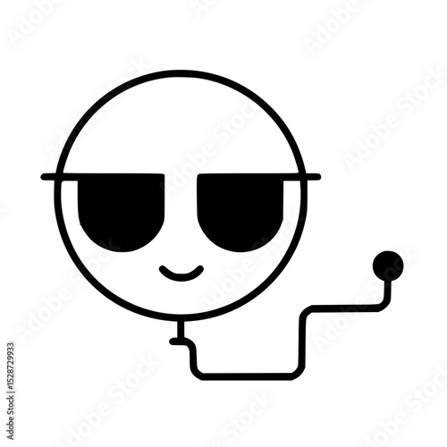 Simple cartoon character with sunglasses, smiling and holding a small object.
