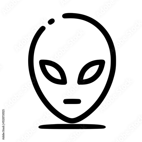 Simple outline illustration of an alien head with large eyes and a small mouth.