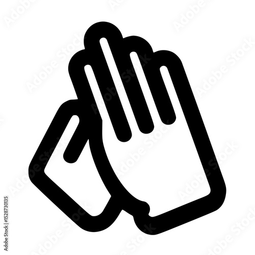 Stylized illustration of two hands clasped together in a praying or pleading gesture, depicted in bold black lines.