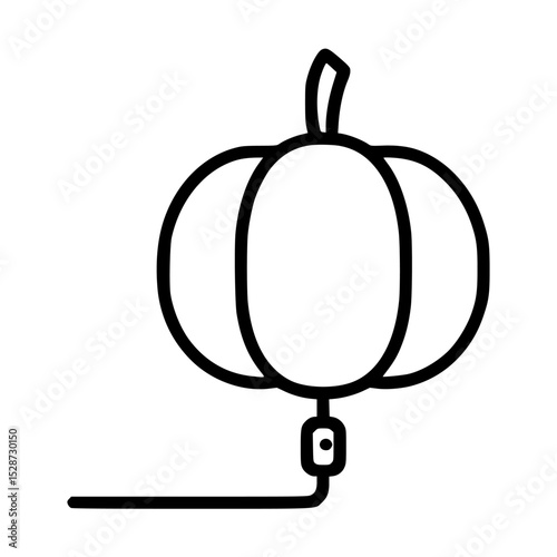 Simple black line drawing of a pumpkin with a cord, likely a decorative light.